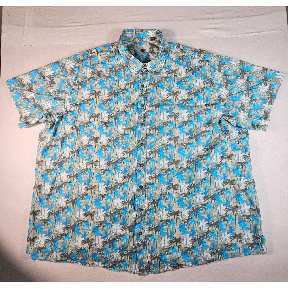 Oak Hill Mens 4XLT Blue Tropical Palm Tree Print Short Sleeve Button Up Shirt